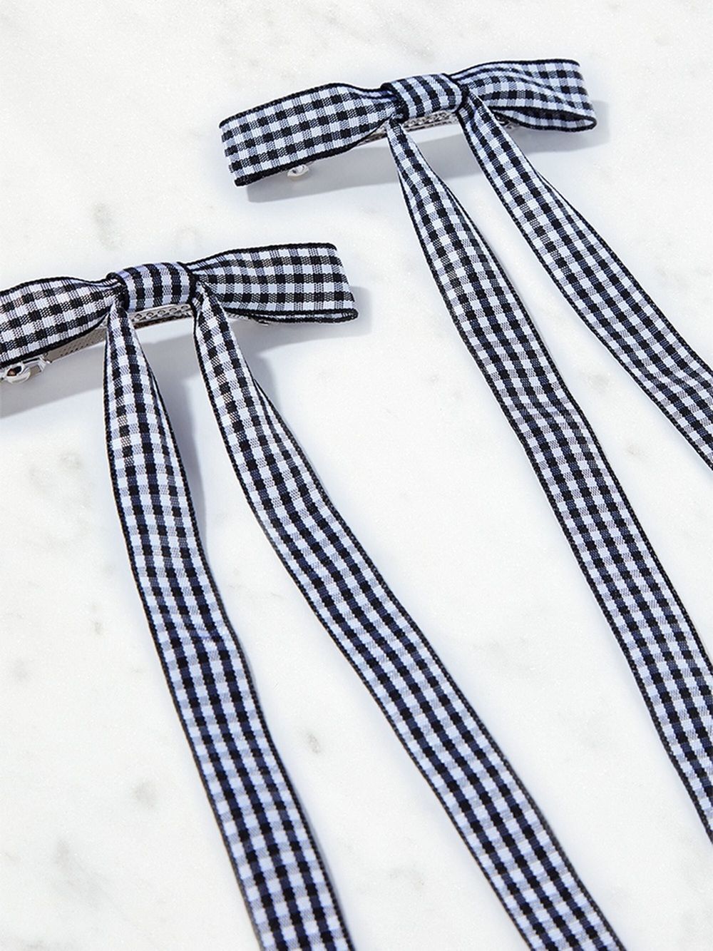 Black and White Gingham Bow Hair Clips